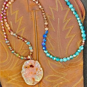 JUST BEAUTIFUL! Handmade Pink and turquoise wrapped in gold stone pendant.